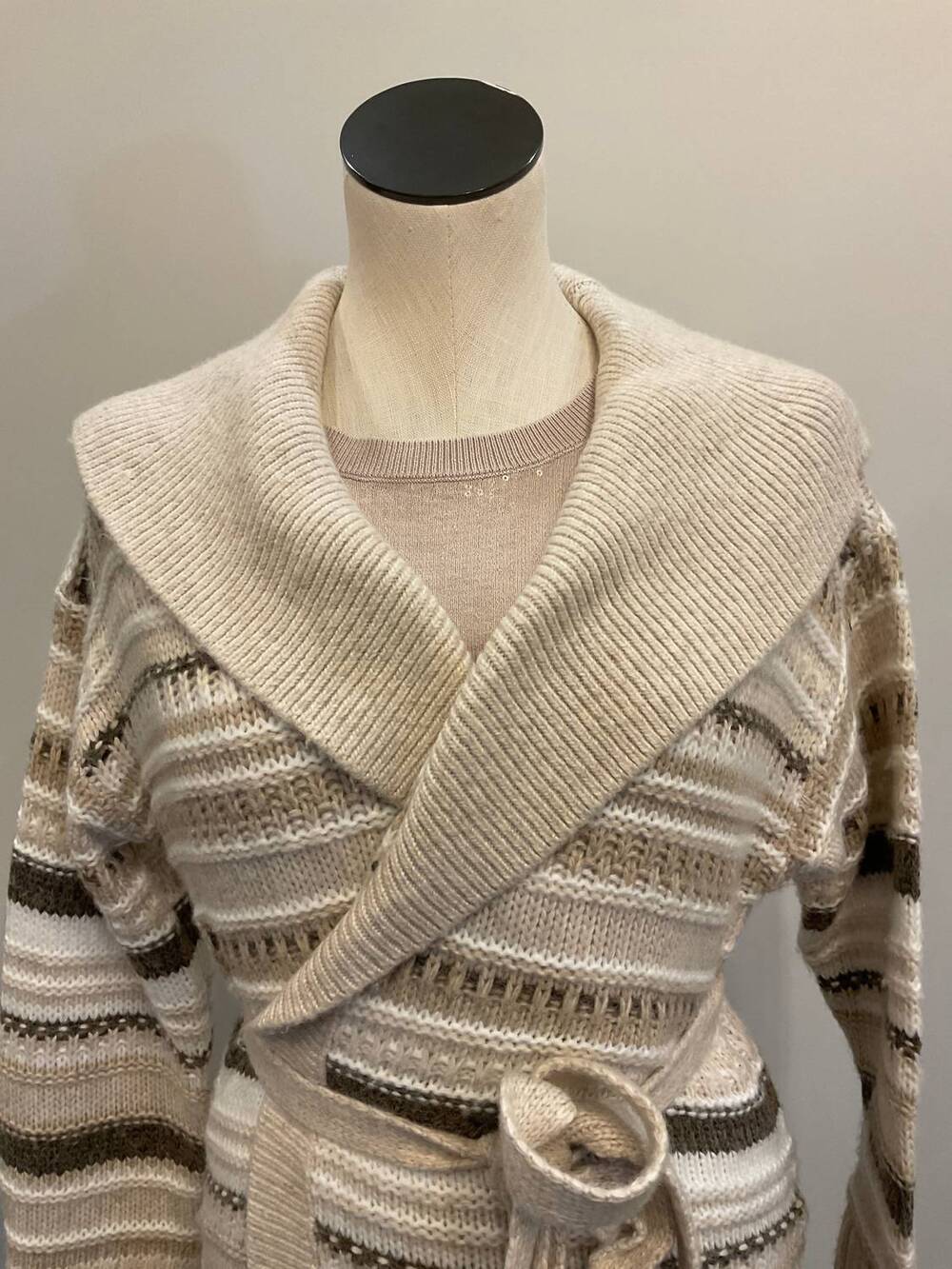 NEW STITCHES & STRIPES everett wrap cardigan in beige - Picture 3 of 4